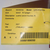 2009-2009 LEXUS ES350 PASSENGER SIDE TAIL LIGHT 30032