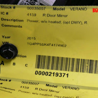 2012-2017 Buick Verano Passenger Right Side Power Door Mirror Gray 35007