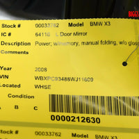 2004-2009 BMW X3 Driver Left Side Power Door Mirror Black 33762 - BIGGSMOTORING.COM