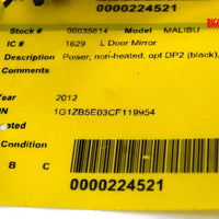 2008-2012 Chevy Malibu Driver Left Side Power Door Mirror Black 35614