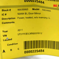 2011-2017 Toyota Sienna Driver Left Side Power Door Mirror Silver 35863