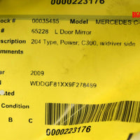 2008-2011 Mercedes Benz C300 Driver Left Side Power Door Mirror Silver 35455