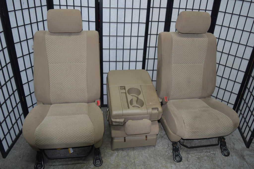 2007-2013 Toyota Tundra 40/20/40 Front Seats W/ Airbag Manual Tan Cloth Jumpseat