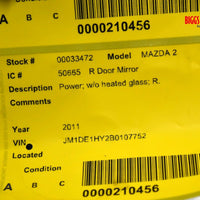 2011-2014 Mazda 2 Passenger Right Side Power Door Mirror Red 33472