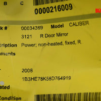2007-2012 Dodge Caliber Passenger Right Side Power Door Mirror Black34369