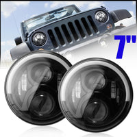 Pair 7'' 50W Angel Eyes LED High/Low Beam DRL Turn Signal Headlight w/ H4-H13 Harness for JK for Wrangler 2007-2016 DC 10V~30V