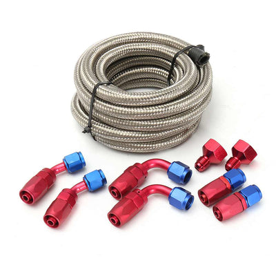 360cm FUEL/GAS TANK/CELL AN10-AN6 10 AN FITTINGS+BLACK BRAID FEED/RETURN LINE/HOSE KIT